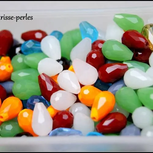 10 drops of multicolored faceted glass beads, imitation jade beads