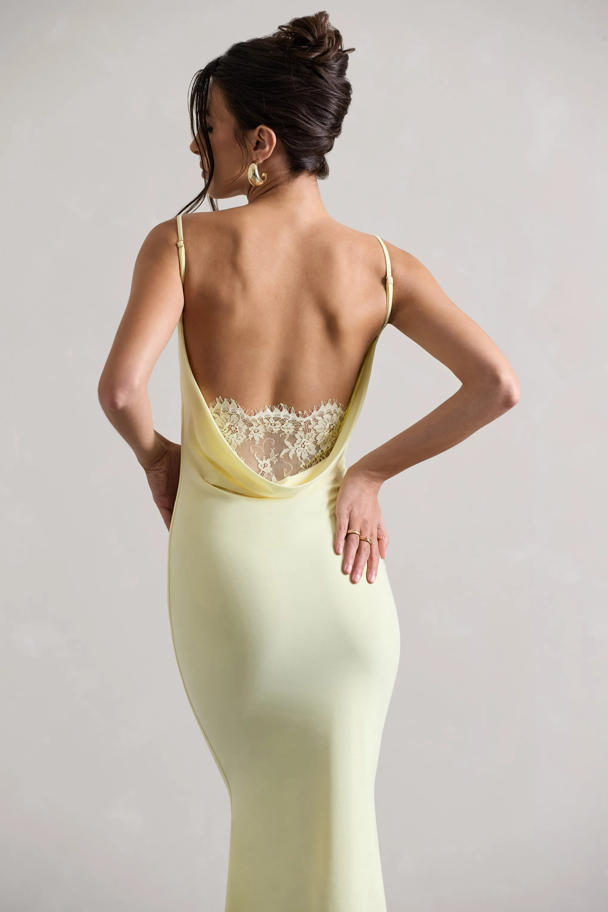 Robe mi-longue Addison à Encolure Cache-Cœur Citron et Dos Ouvert avec Dentelle