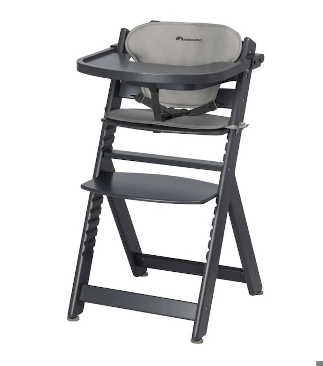 BEBECONFORT Timba + coussin, Chaise haute bébé, Chaise bois, De 6 mois à 10 ans (30kg), Mineral Graphite gris - Bébé Confort