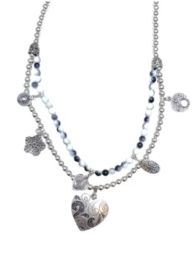 Black and White Double Strand Statement Necklace