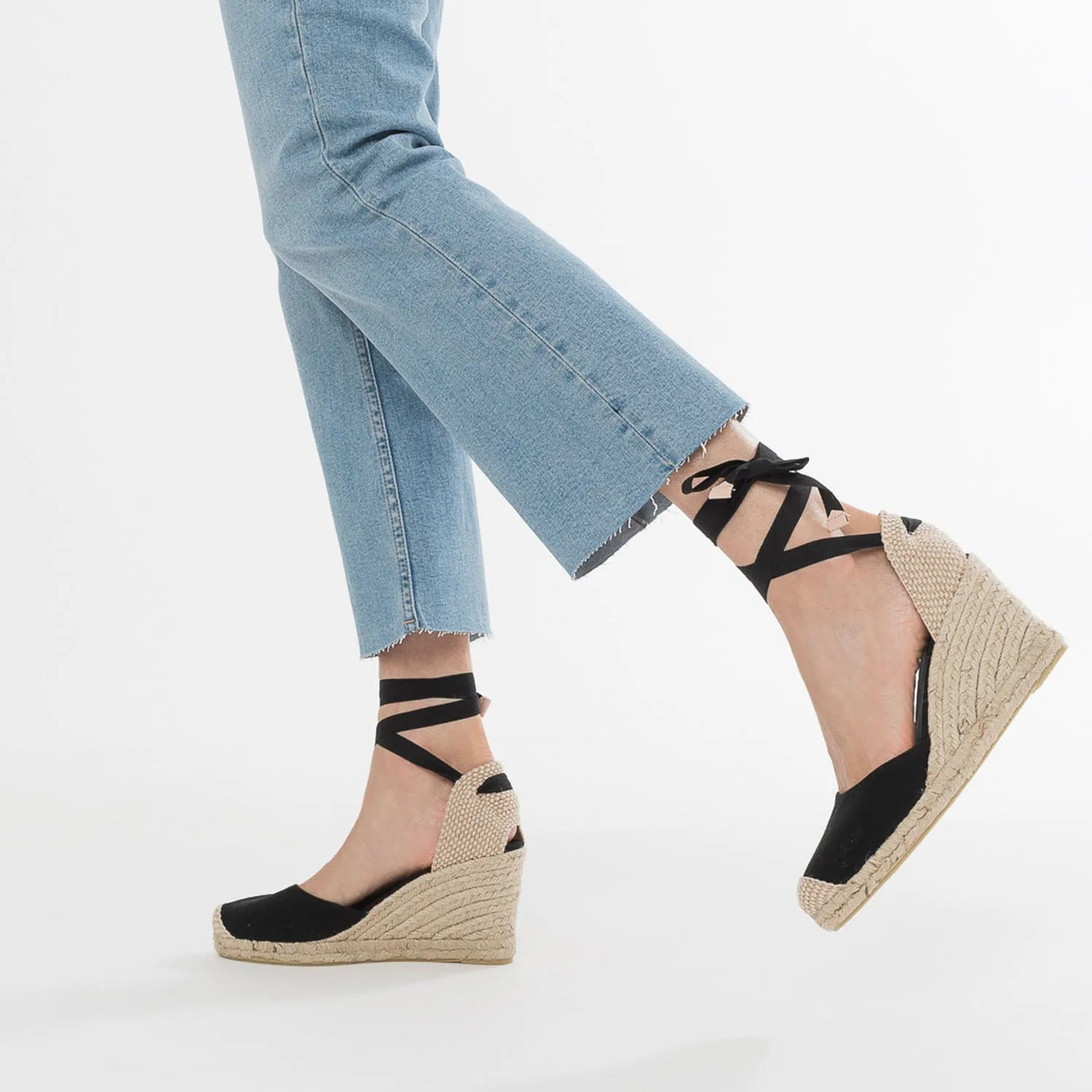 Black Canvas Wedge Espadrille Sandals for Women | ERAM
