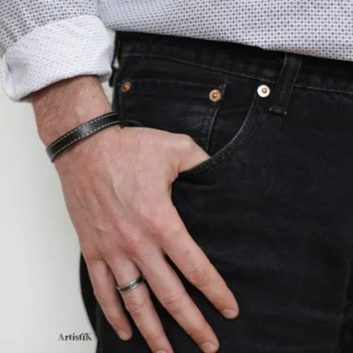 Black leather men's bracelet - adjustable leather bracelet for men.