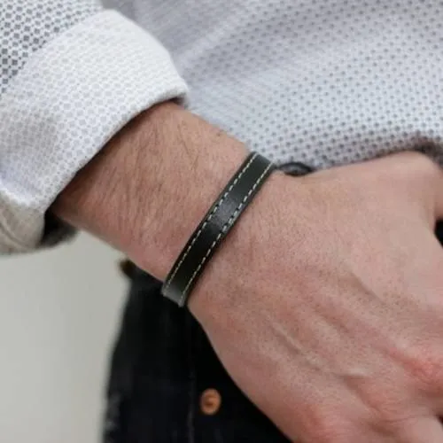 Black leather men's bracelet - adjustable leather bracelet for men.