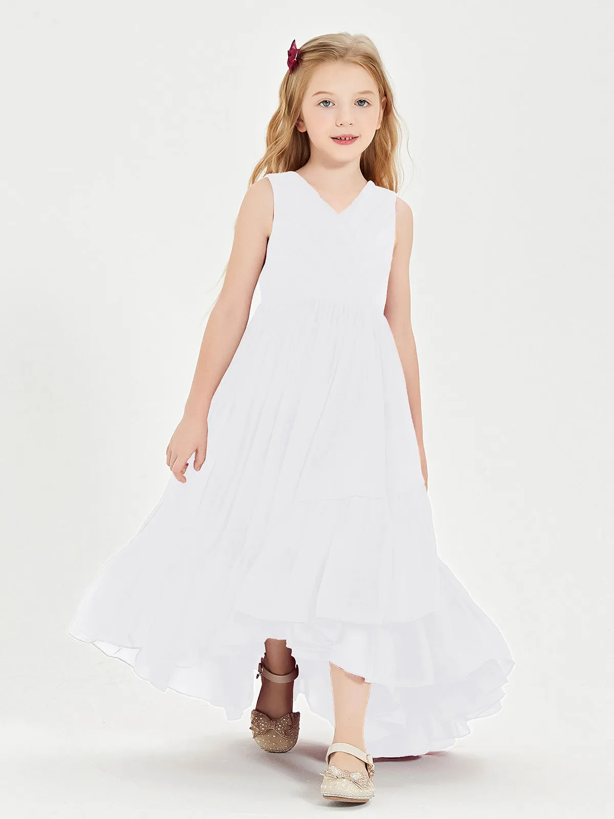 Boho Junior Bridesmaid Dresses with White Cascading Skirt