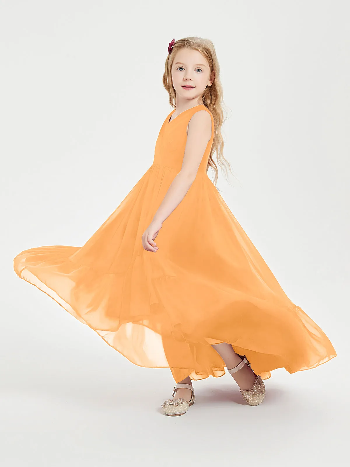 Boho Junior Bridesmaid Dresses with Cascading Mandarin Skirt