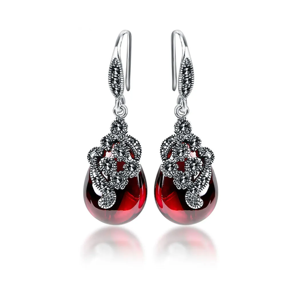 Boucles d'Oreilles Vintage Calcédoine Verte