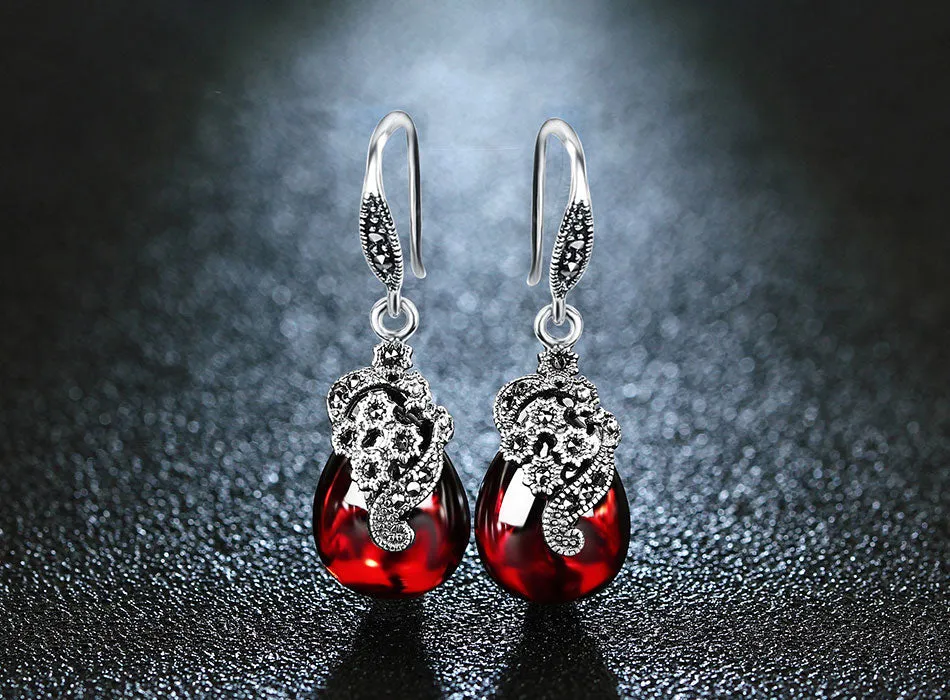 Boucles d'Oreilles Vintage Calcédoine Verte