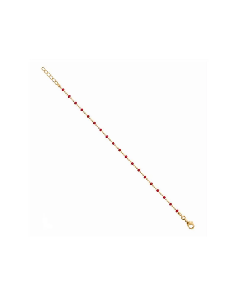 Bracelet chaine plaqué or perles email rouge bijou minimaliste