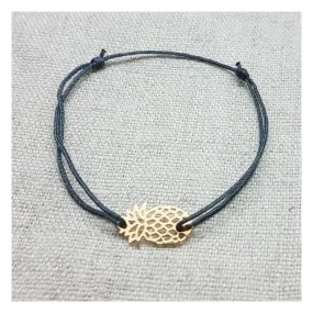 Bracelet fin ananas en plaqué Or, lien coton coloré et ajustable. 