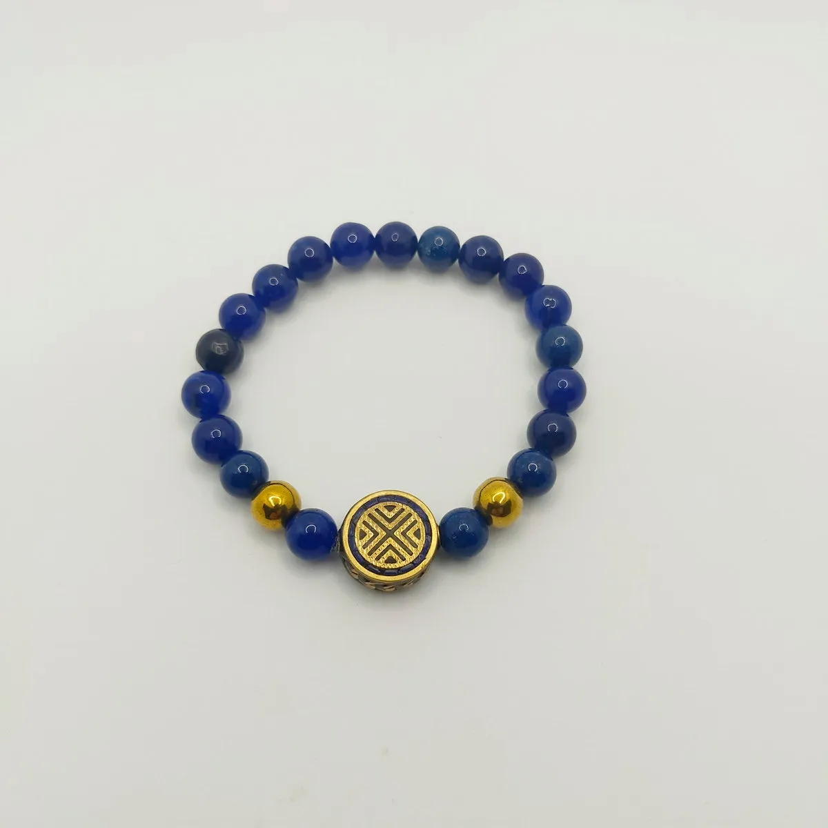 Bracelet lapis lazuli/hématite, perle tibétaine