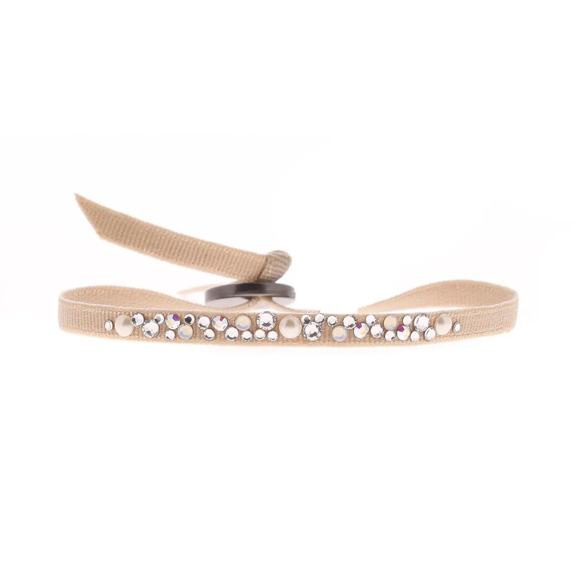 Les Interchangeables Beige Fabric Bracelet with Swarovski Crystals A38386 - Shop Now