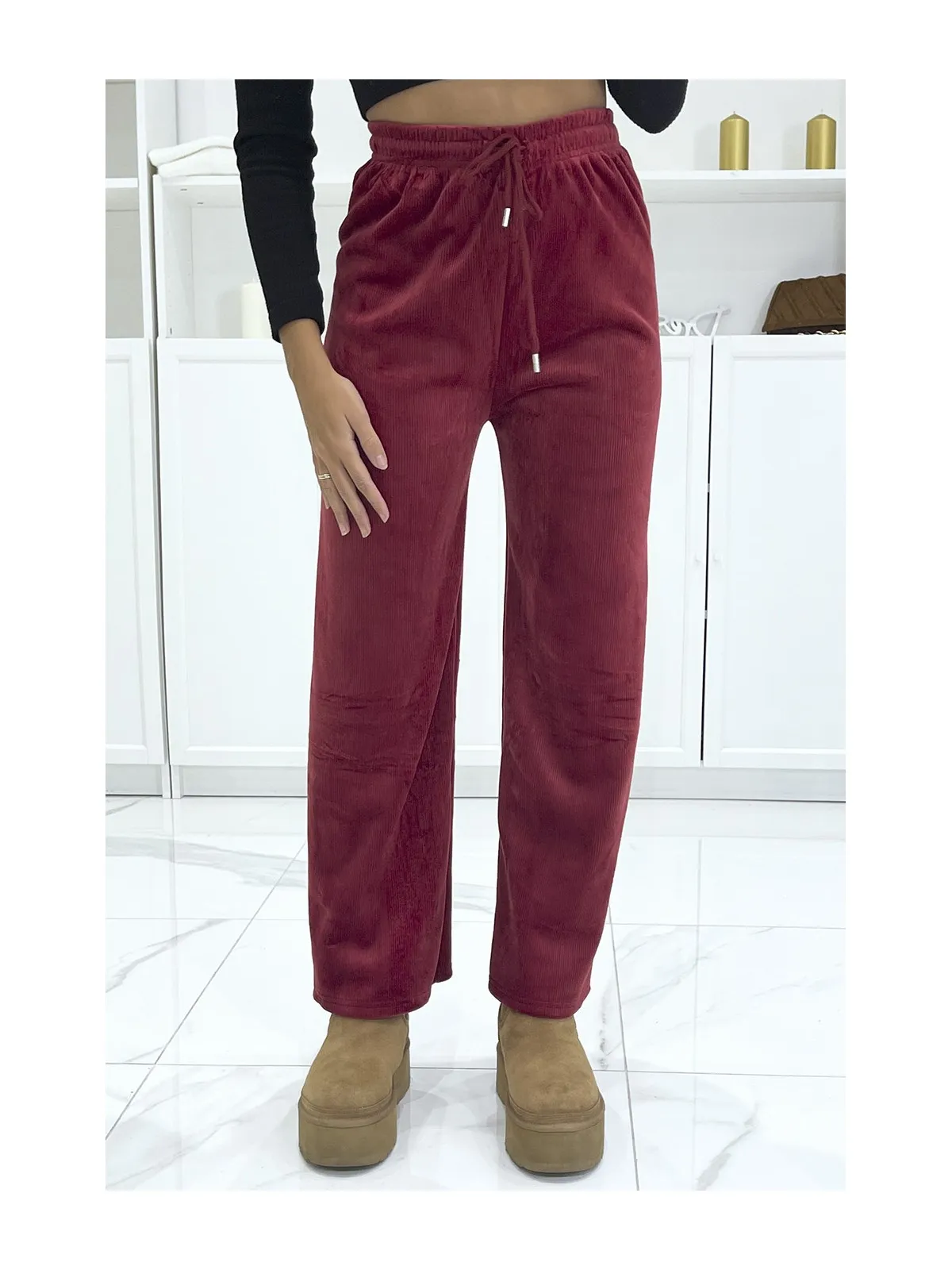 Burgundy corduroy and fleece jogging pants