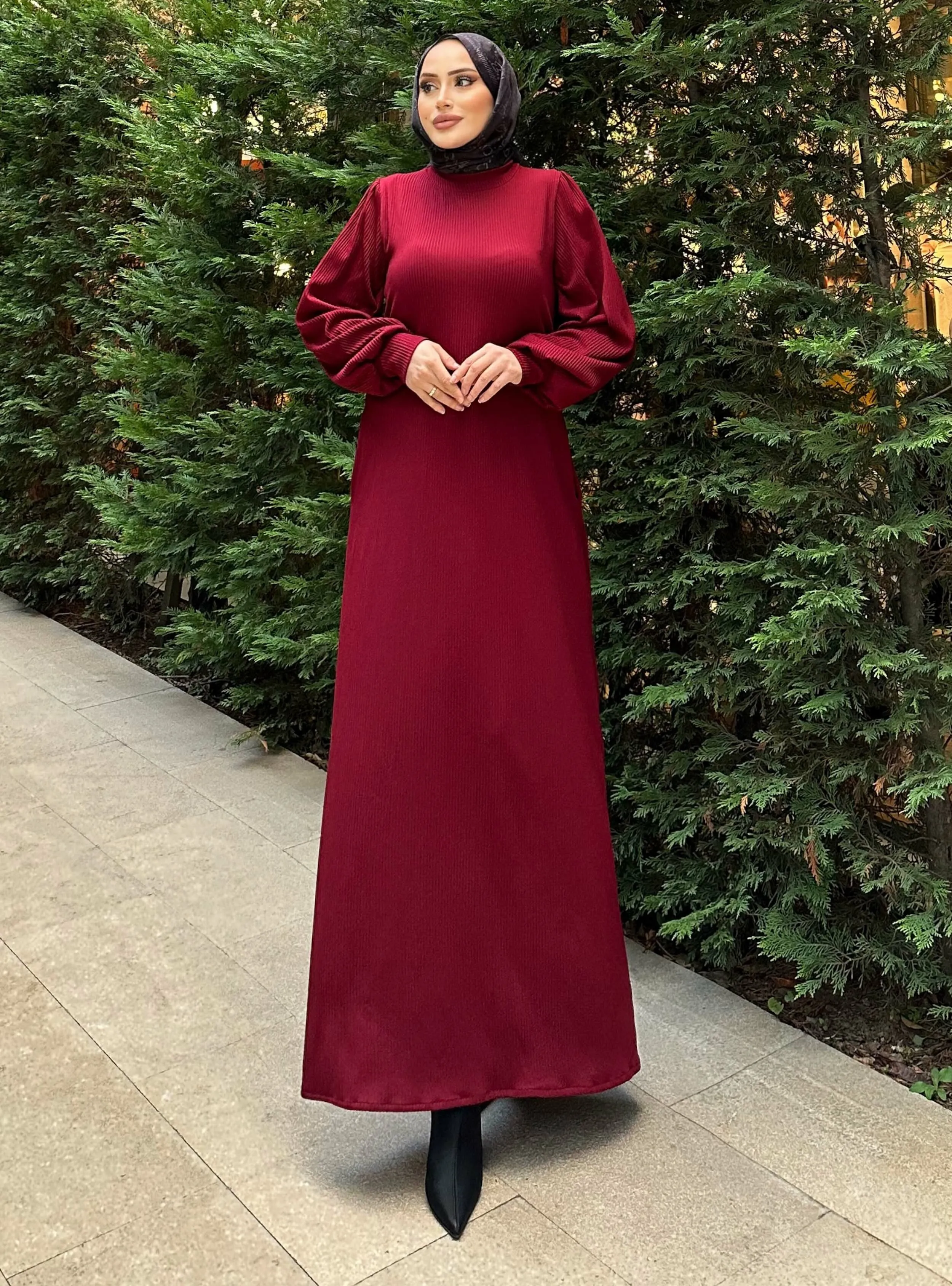 Burgundy - Modest Dress