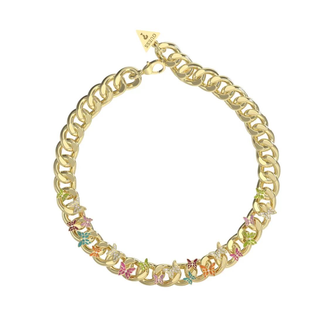 Collier Chrysalis Acier Doré Maxi Chaîne Et Papillons Multicolores 43 cm | 3 Suisses
