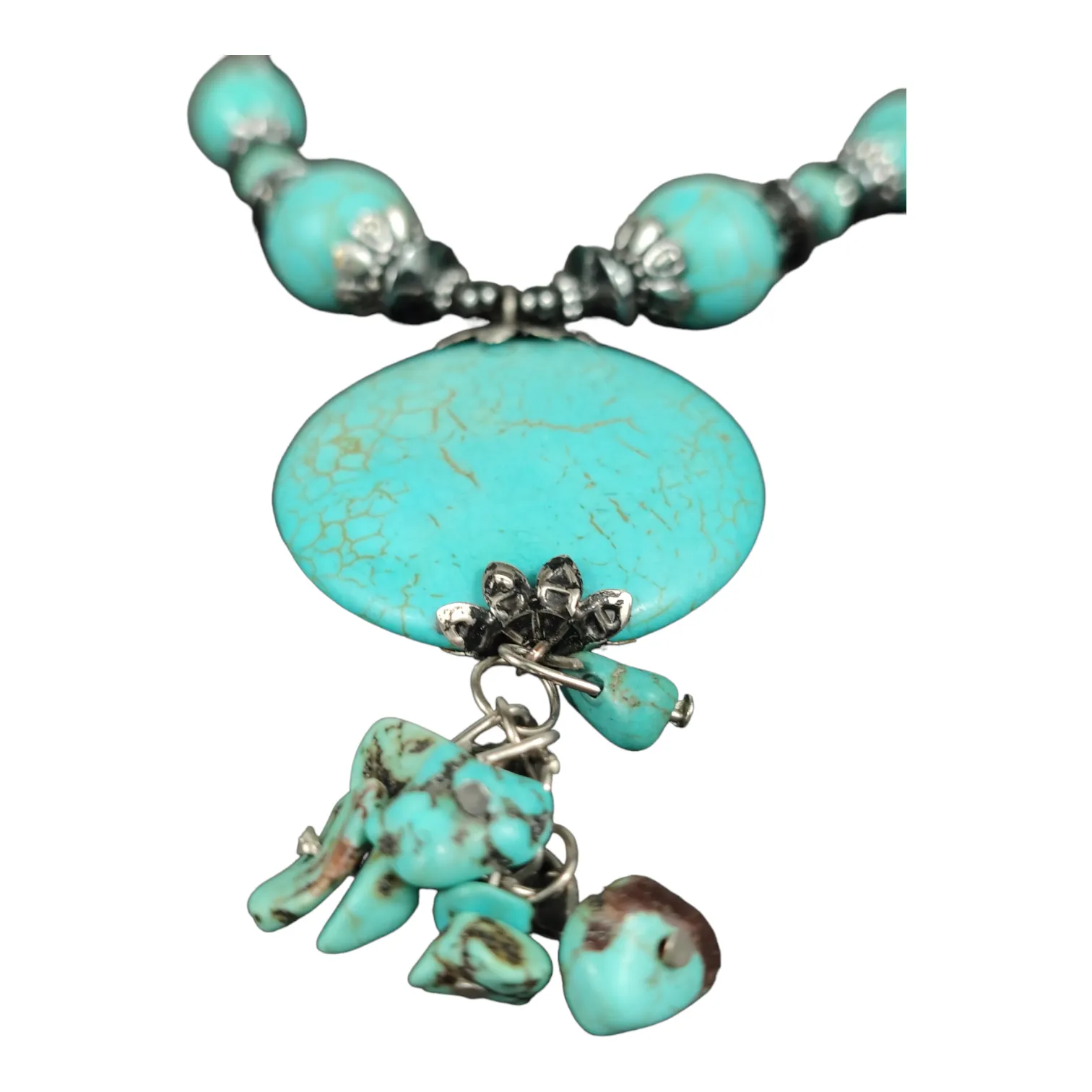 Collier en perles façon hématite et turquoise