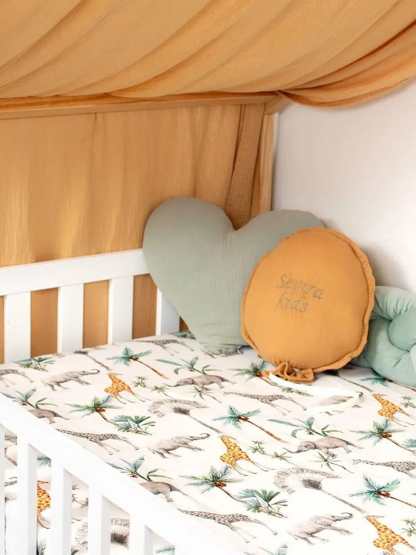 Cotton Satin Fitted Sheet, Safari SEVIRA KIDS - Multicolor