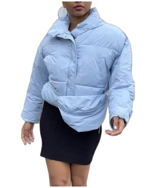 Doudoune bleu ajustable à la taille avec poches et sac 