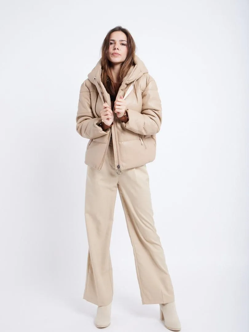 Doudoune courte en simili cuir