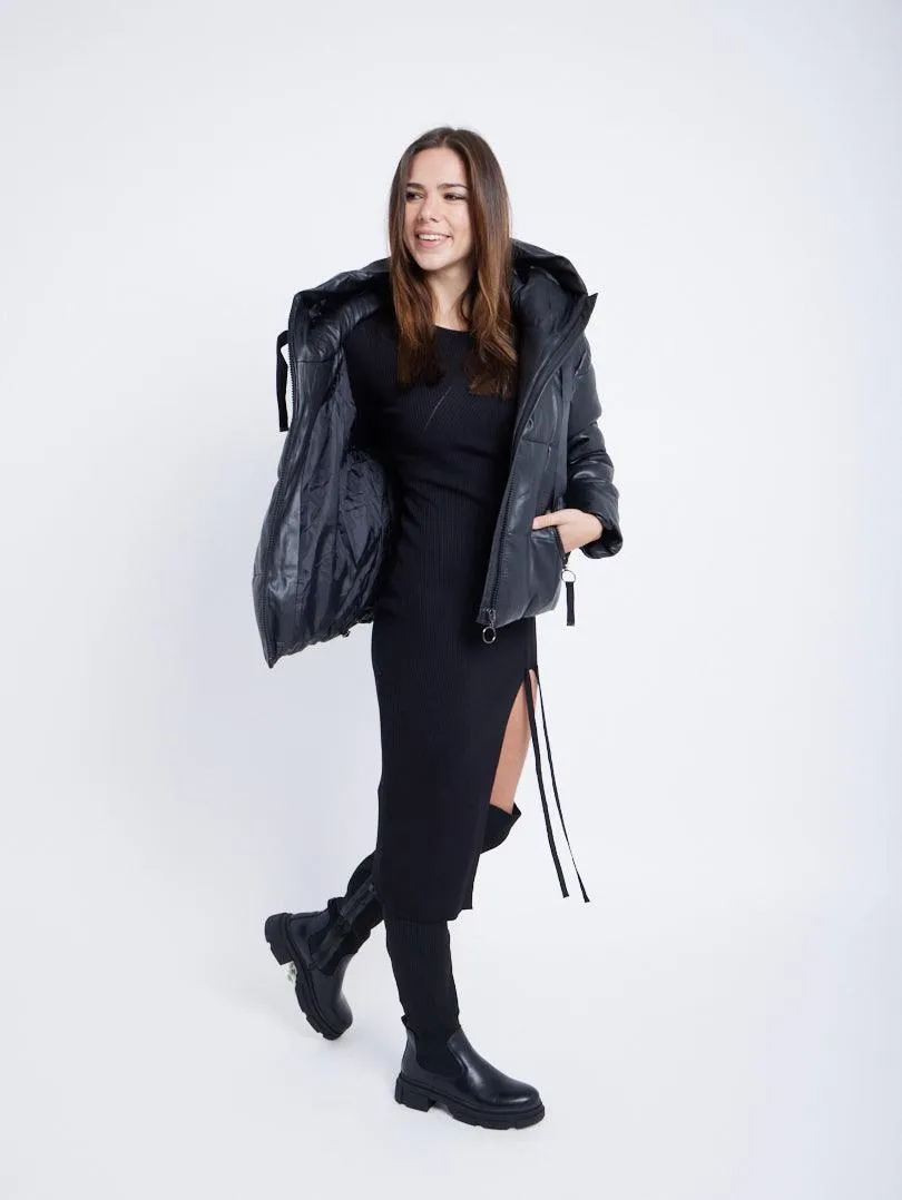 Doudoune courte en simili cuir