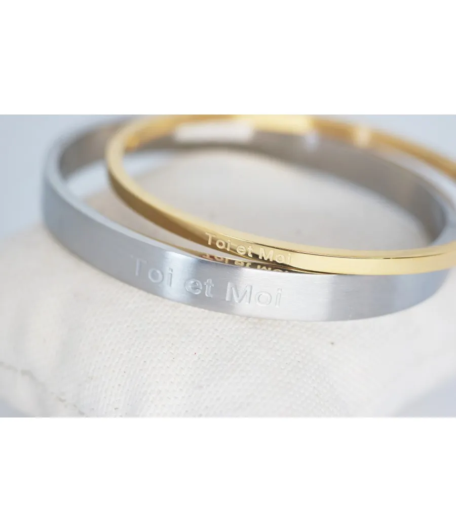 DUO DE JONCS ACIER INOXYDABLE FEMME OR ET HOMME ARGENT TOI ET MOI