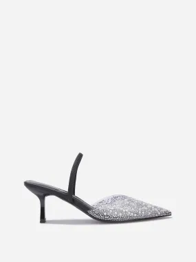 Escarpins slingback à strass et perles- Noir
