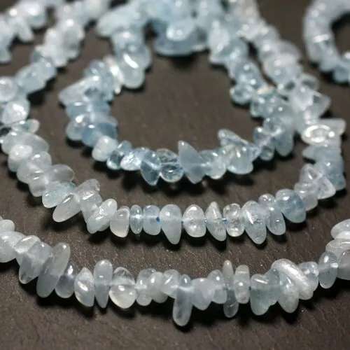 Fil 80cm 340pc environ - perles pierre aigue marine rocailles chips 2-9mm bleu ciel clair pastel