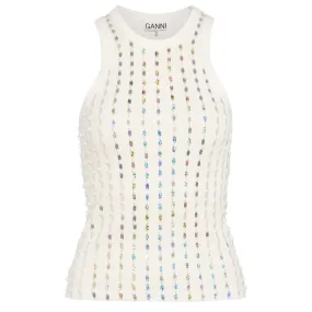 Ganni Top blanc avec perles