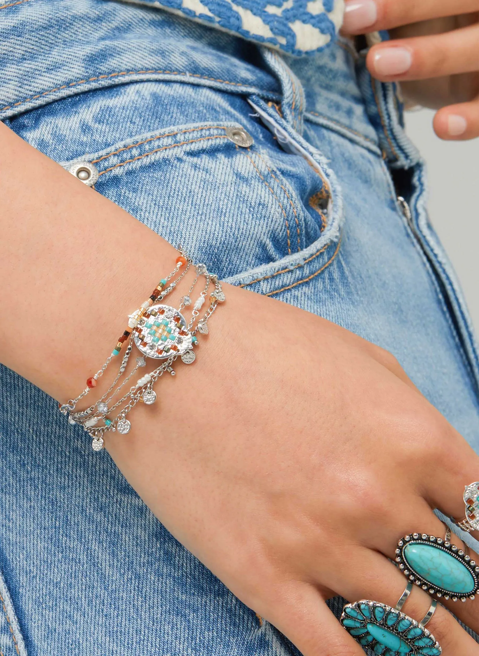 HIPANEMA  Bracelet multiliens avec perles goldville - Argent