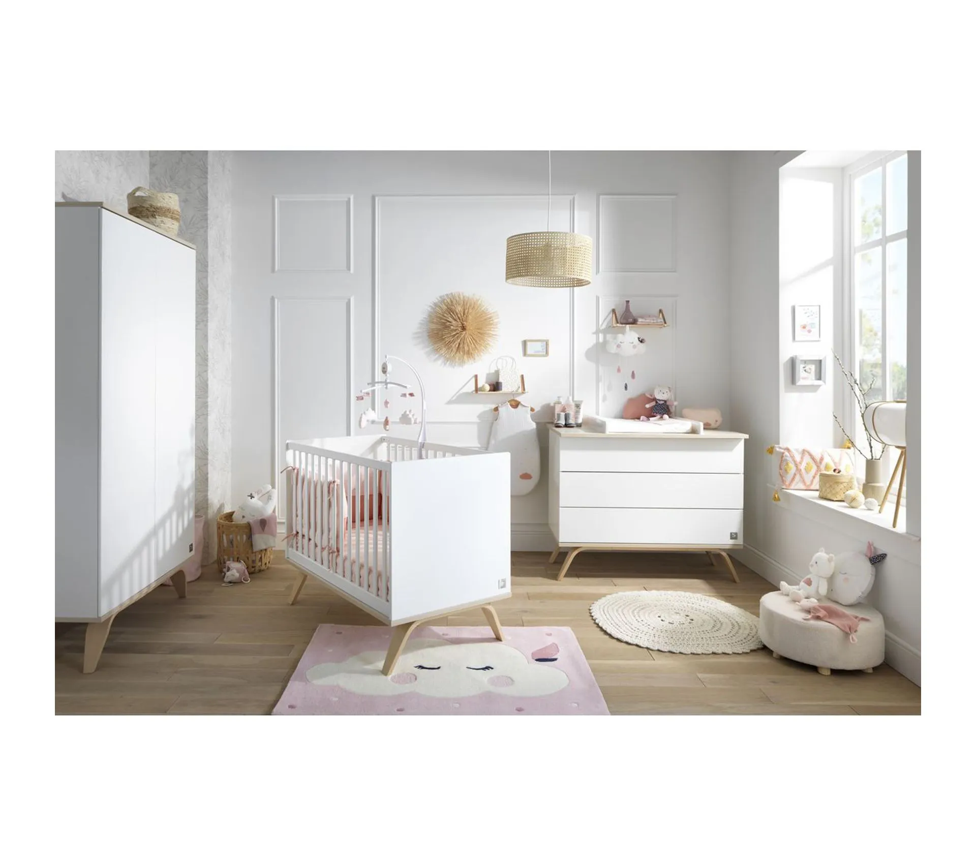 Lit Bébé 60x120 Serena - Blanc Et Bois