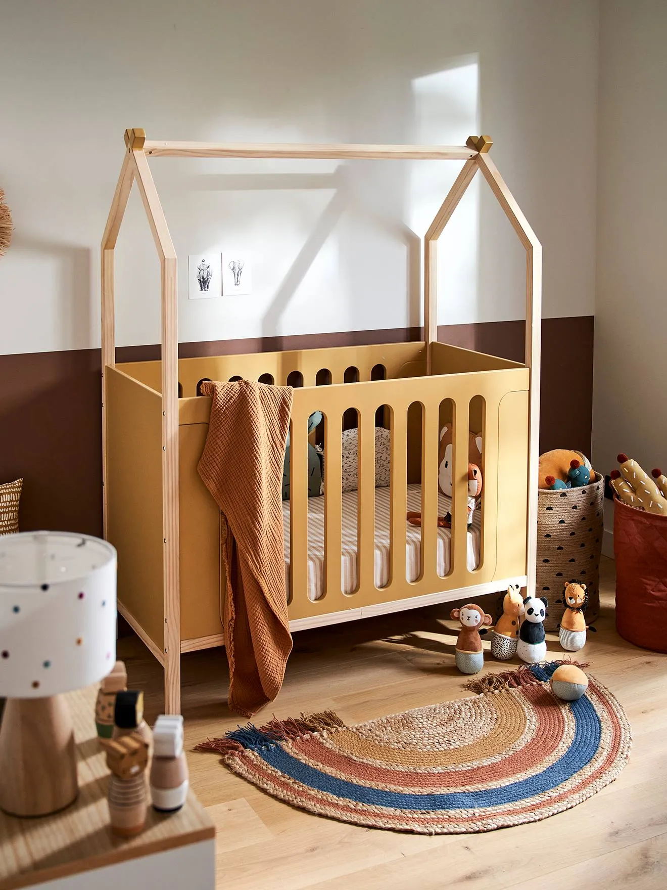 Lit bébé Cabane LIGNE COCONUT transformable en banquette sable - Vertbaudet