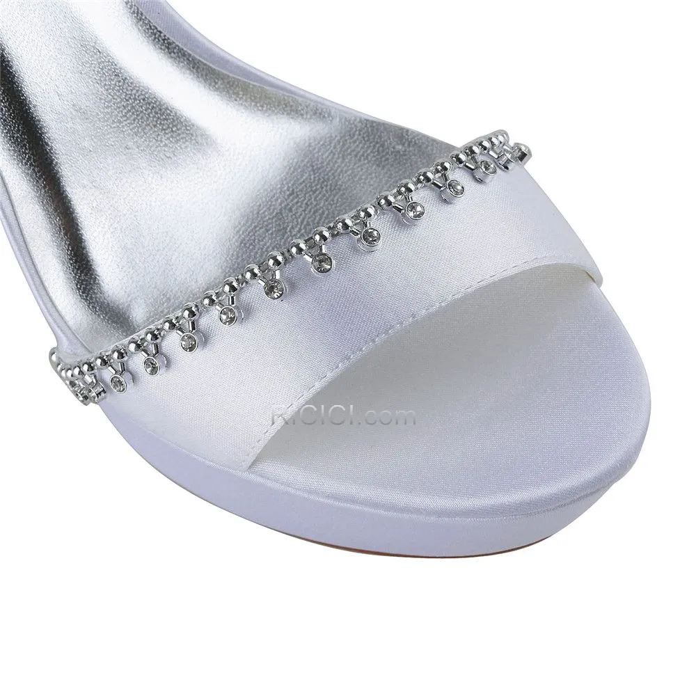 Nu Pied Chaussure Mariée Élégant Bride Cheville Plateforme 10 cm Talons Hauts Talon Aiguille Perle Bout Ouvert Blanche