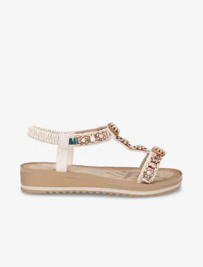 Nu-pieds fleurs en perles - Beige
