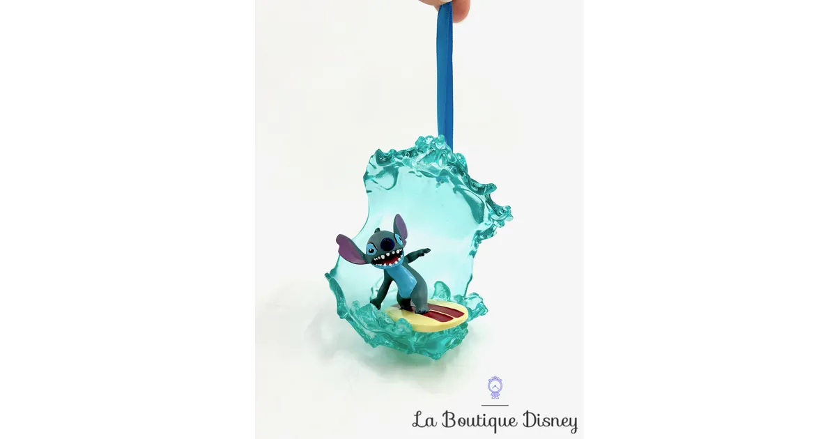 Ornement Noël Stitch surf vague Disneyland Paris Disney boule suspension bleu