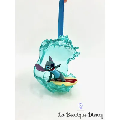 Ornement Noël Stitch surf vague Disneyland Paris Disney boule suspension bleu