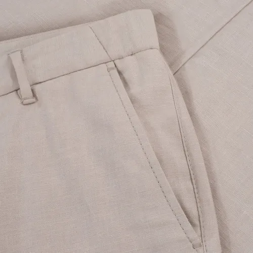 Pantalon beige en lin et soie, broderie « ZILLI Poem »