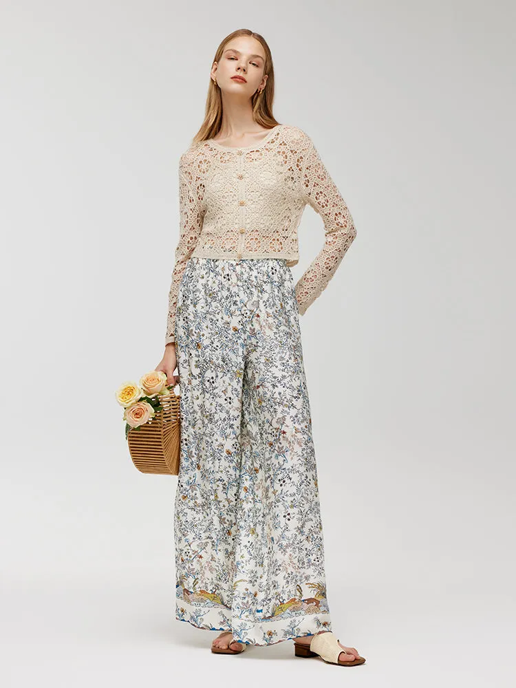 Pantalon femme imprimé sans couture en soie Mûrier 19 Momme avec chouc