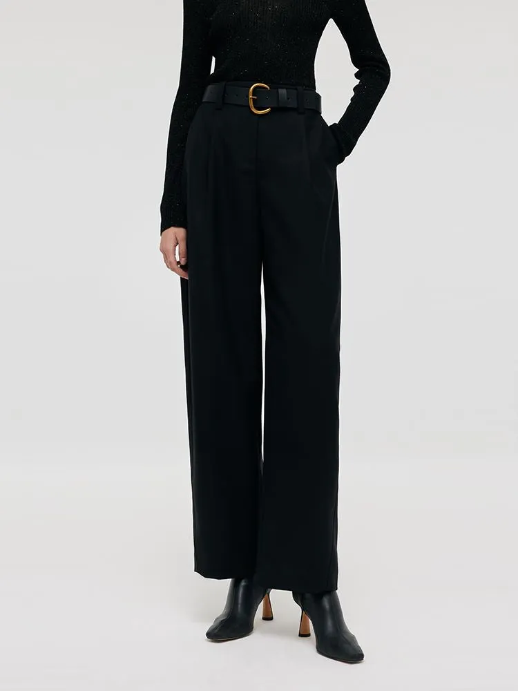 Pantalon femme jambe large en laine