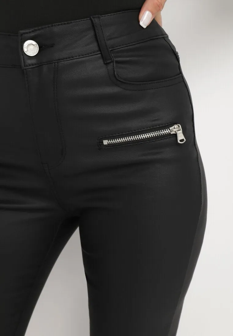 Pantalon skinny en simili cuir noir à zip décoratif