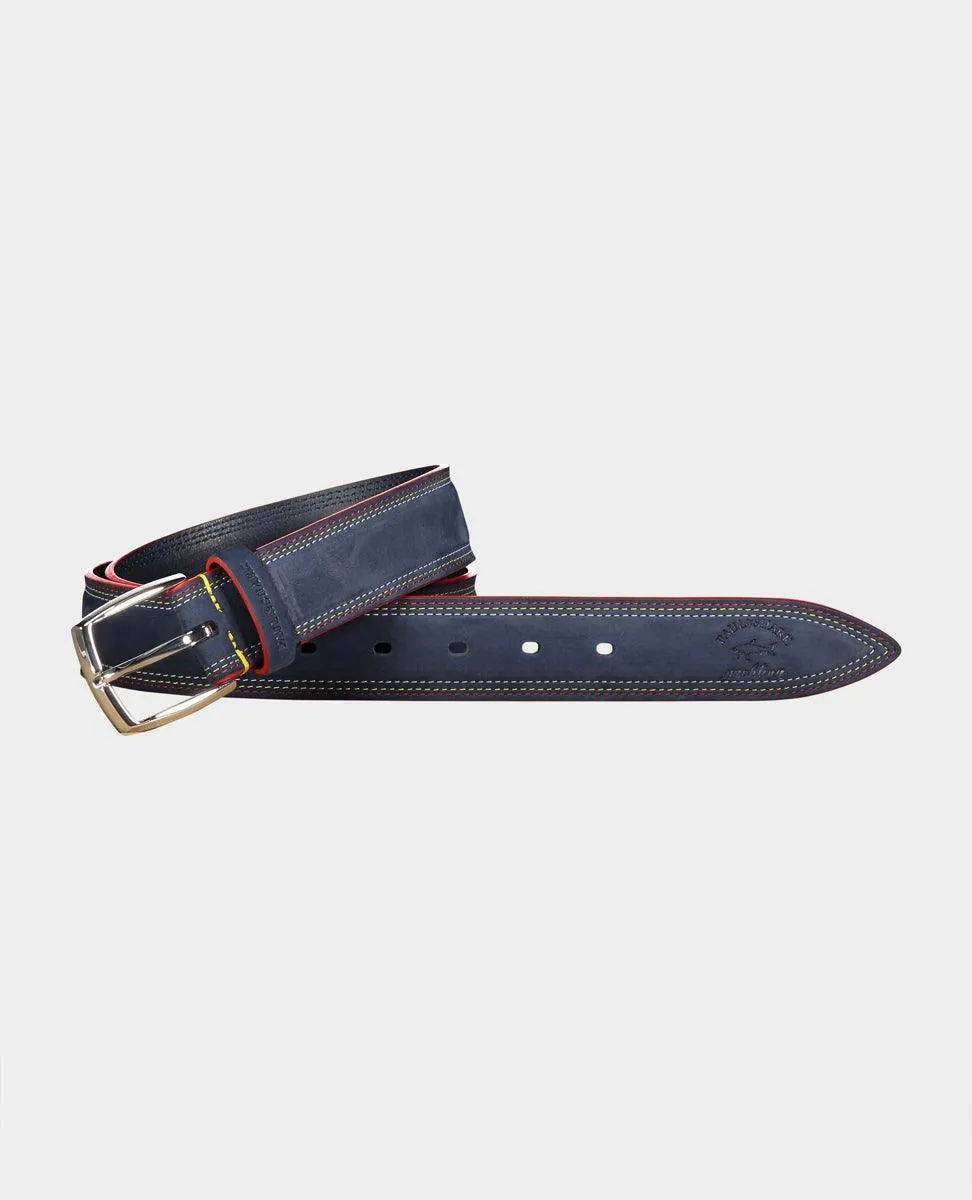 Paul & Shark - Ceinture uni de cuir avec coutures contrastées