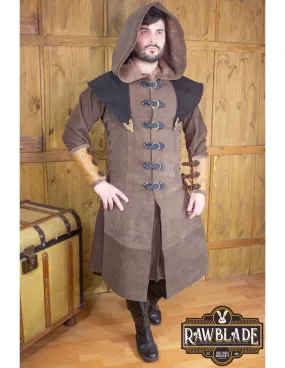 Pourpoint médiéval en cuir Karanthir, marron-noir ⚔️ Boutique Épées
