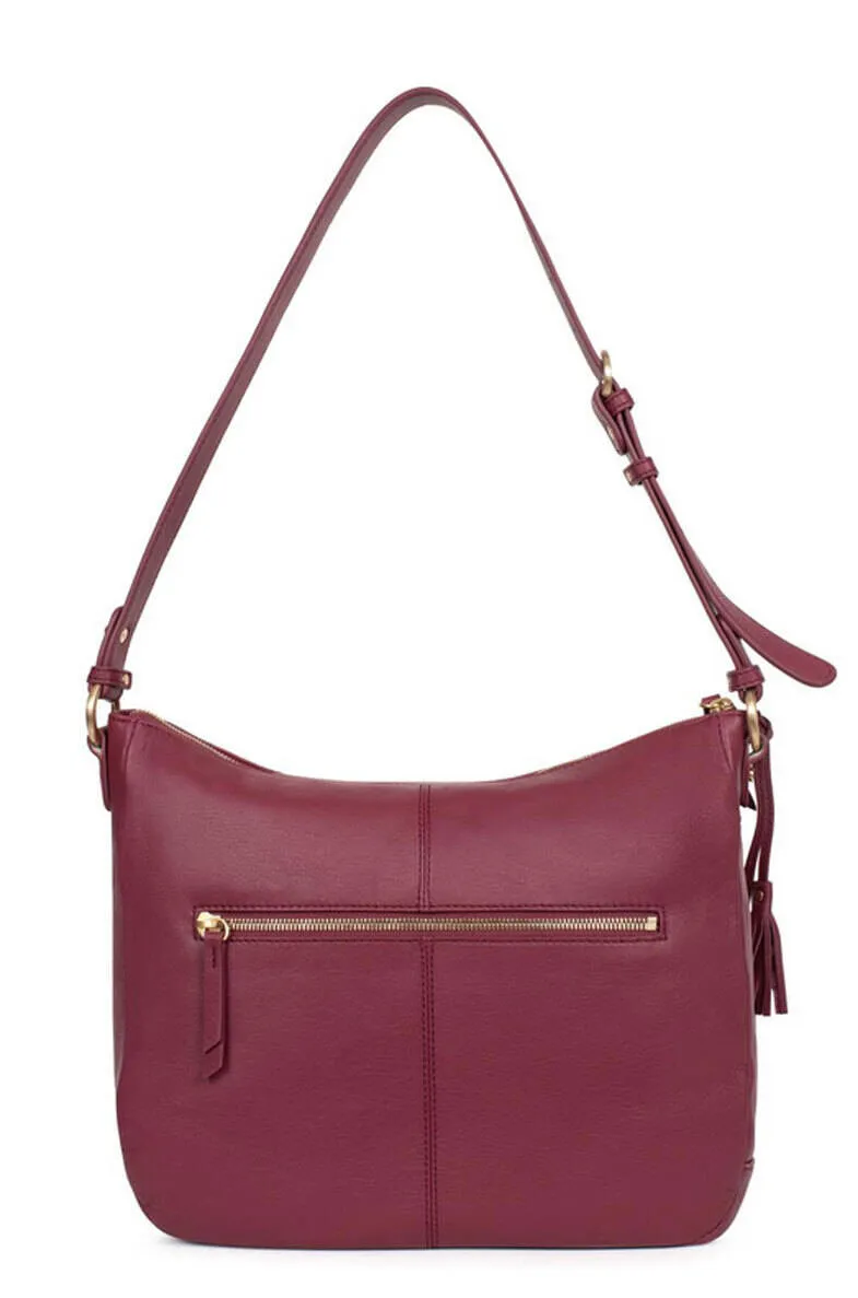 Hexagona burgundy women's leather handbag