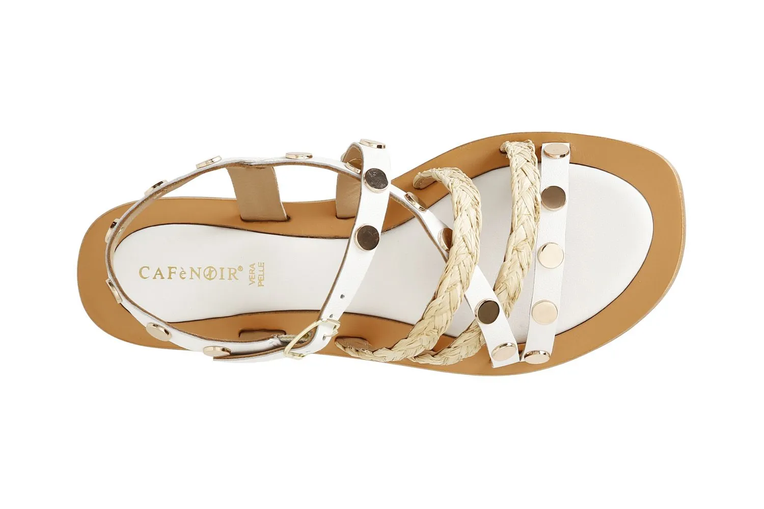 Leather and White Raffia Band Sandals - CafèNoir