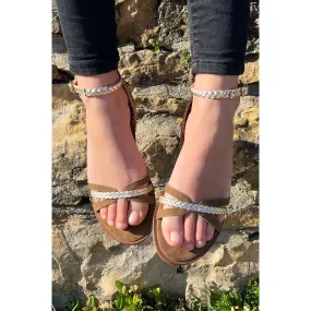 Leather Ankle Strap Sandals for Women - Gold