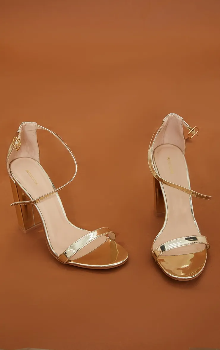 Square Heel Sandals with Golden Ankle Strap