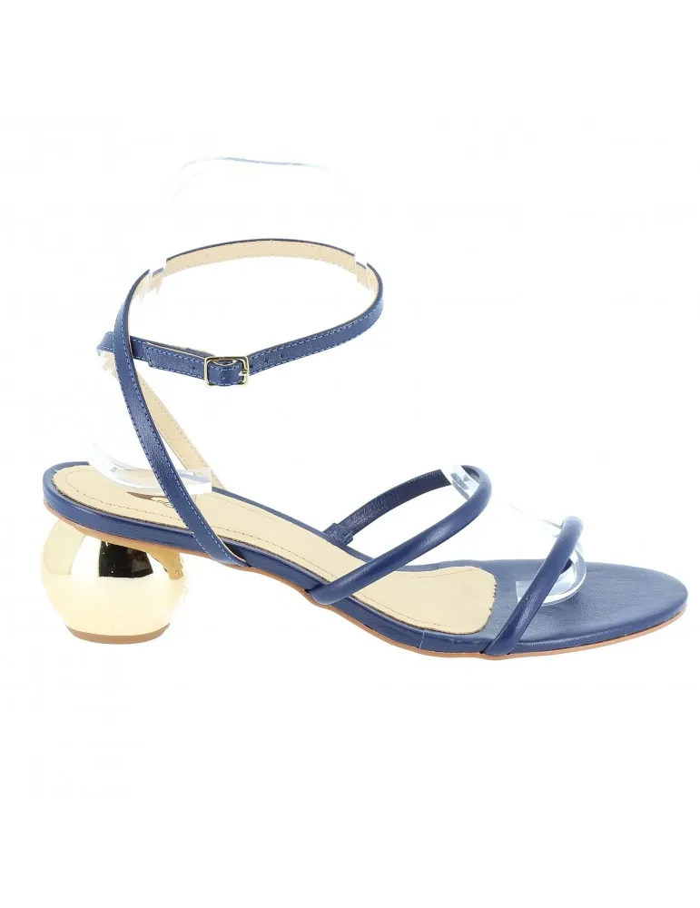 sandales à talon sphère brides fines cuir marine