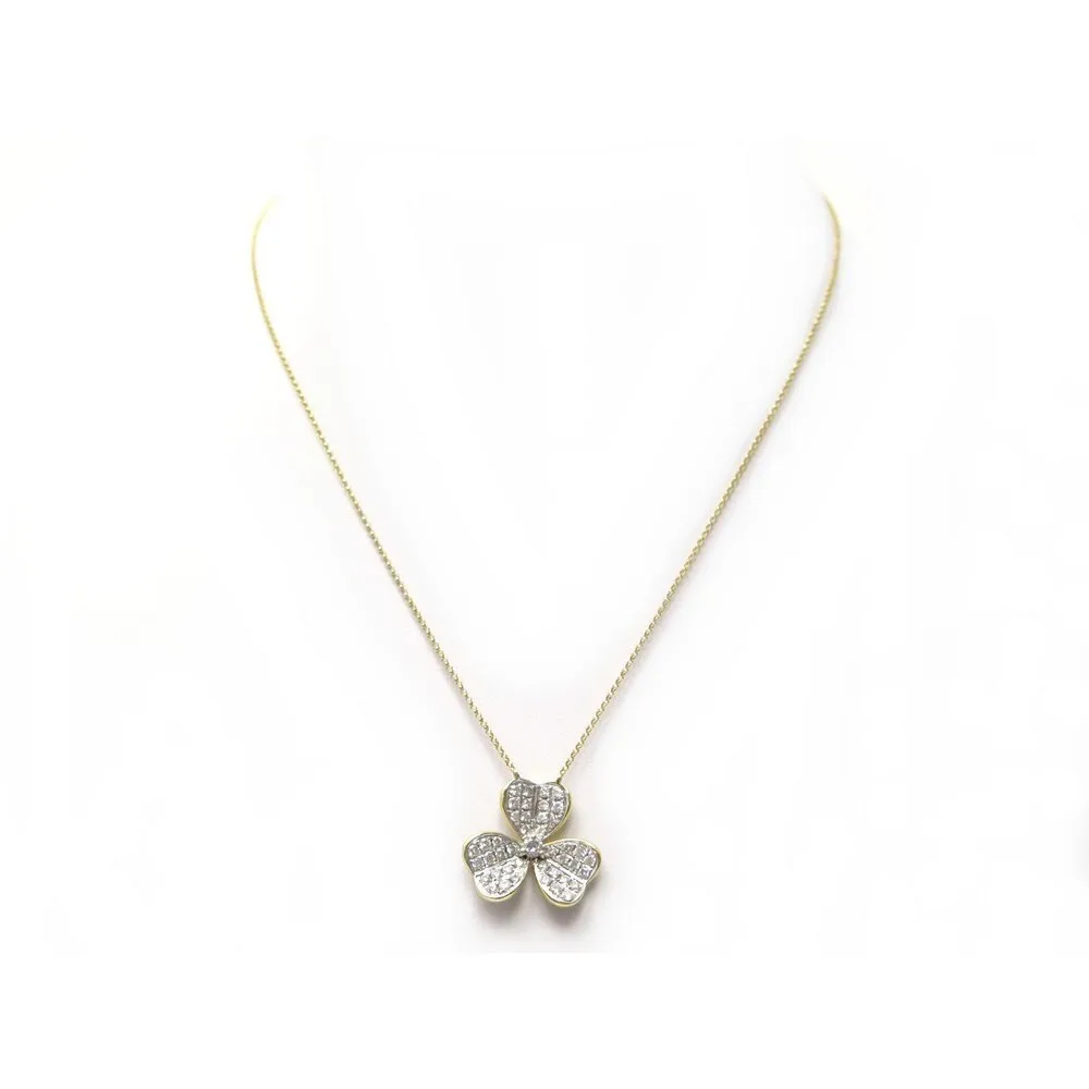 SANS MARQUE COLLIERS trefle or 18k et diamants 1.05ct