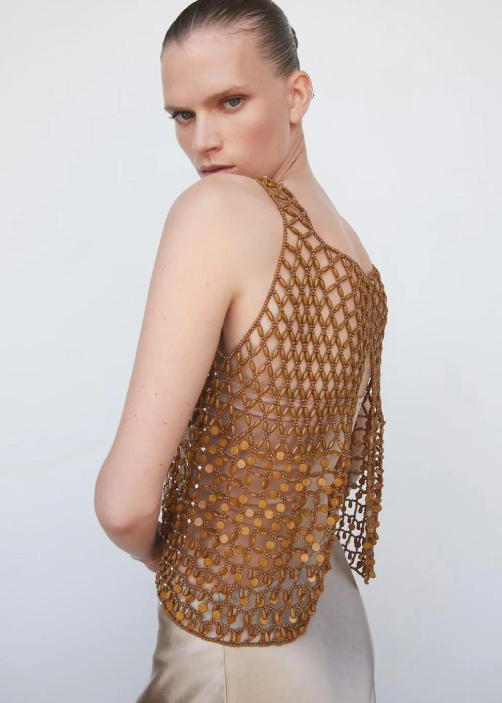 T-Shirts Et Tops | Femme MANGO Top Ajouré Perles Olive