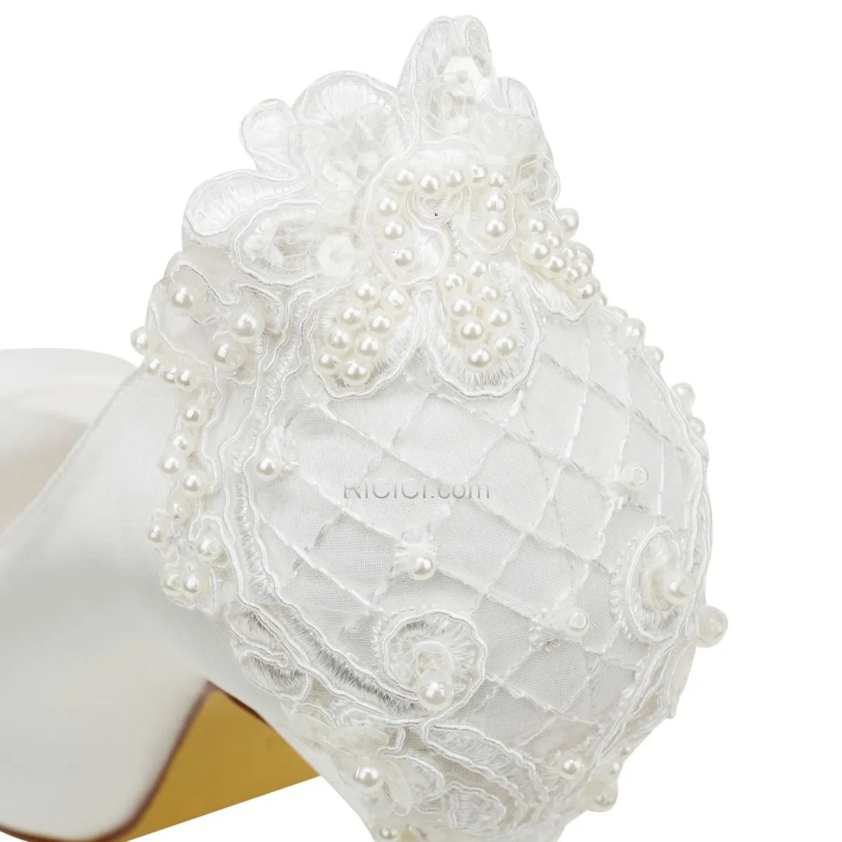 Talon Haut Avec Perle Appliques Talon Aiguille Bout Rond Chaussure Mariée Ivoire Peep Toes