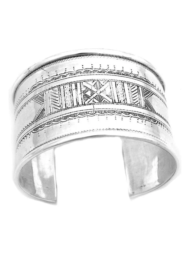 Touareg Silver Cuff Bracelet by Bijoucolor - Wide Band