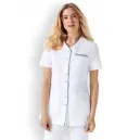White Short Sleeve Medical Jacket with Charcoal Trim - Clinic Dress